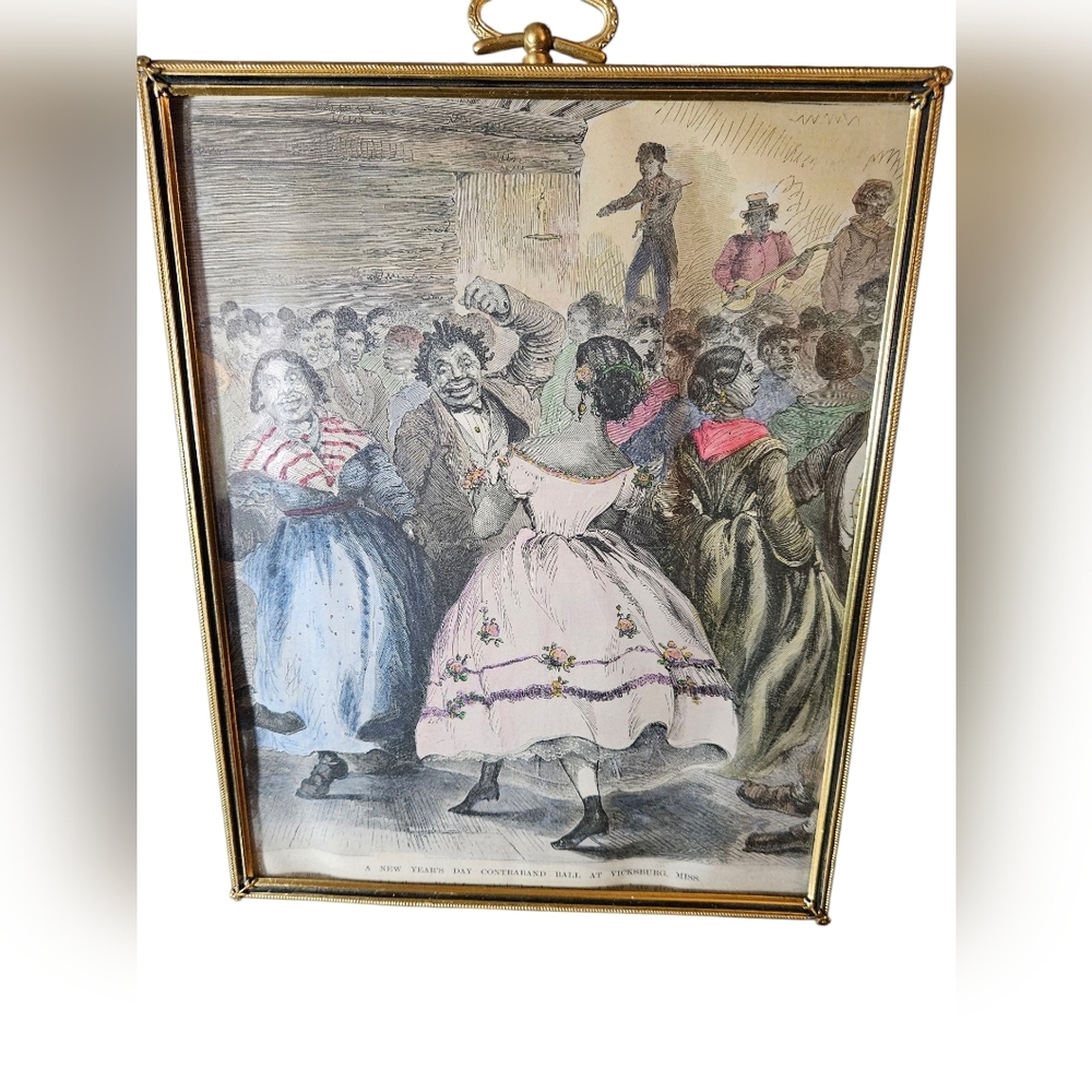 New Years Contraband Ball In Vickburg Print In Gold Frame.